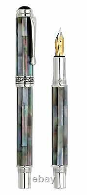 Xezo Maestro Fountain Pen, Fine Point. Black Mother of Pearl, Platinum Plated