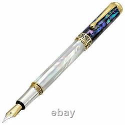 Xezo Maestro Fountain Pen, Medium Nib. Mother of Pearl and Abalone. LE, Handmade