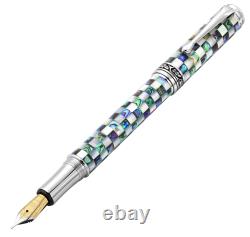 Xezo Maestro Jubilee Abalone/White MOP Extra Fine Fountain Pen, Chrome Plated