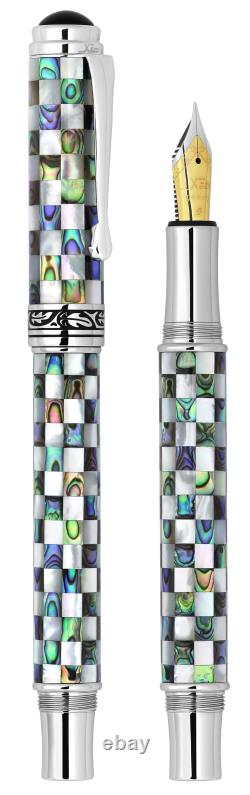 Xezo Maestro Jubilee Abalone/White MOP Extra Fine Fountain Pen, Chrome Plated