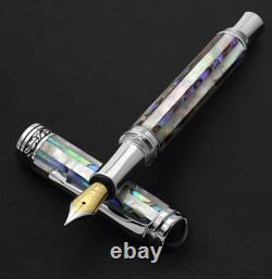 Xezo Maestro Jubilee Abalone/White MOP Med Fountain Pen, Chrome Plated