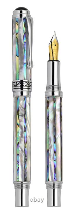 Xezo Maestro Jubilee Abalone/White MOP Med Fountain Pen, Chrome Plated