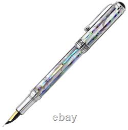 Xezo Maestro Jubilee Abalone/White MOP Med Fountain Pen, Chrome Plated