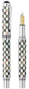 Xezo Maestro Jubilee Black/white Mop Med Fountain Pen, Chrome Plated. Handmade