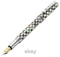 Xezo Maestro Jubilee Black/White MOP Med Fountain Pen, Chrome Plated. Handmade