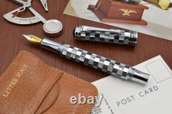 Xezo Maestro Jubilee Black/White MOP Med Fountain Pen, Chrome Plated. Handmade