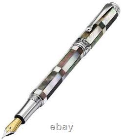 Xezo Maestro Medium Fountain Pen, Black & White Mother of Pearl Special Edition