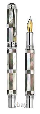 Xezo Maestro Medium Fountain Pen, Black & White Mother of Pearl Special Edition