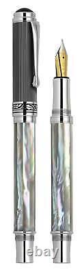 Xezo Maestro Medium Fountain Pen, White Mother of Pearl. DLC PVD & Chrome. LE