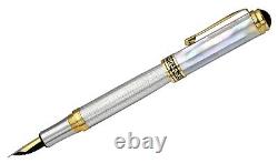Xezo Maestro Medium Fountain Pen, White Mother of Pearl & Sterling Silver. LE