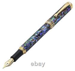 Xezo Maestro Natural Abalone Extra Fine Fountain Pen, 18K Gold Plated. Handmade