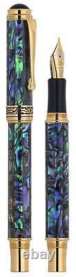 Xezo Maestro Natural Abalone Extra Fine Fountain Pen, 18K Gold Plated. Handmade