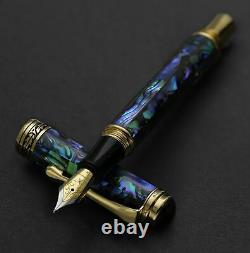 Xezo Maestro Natural Abalone Sea Shell Fountain Pen, Medium Point. 18k Gold Plt