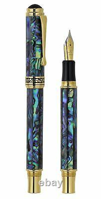 Xezo Maestro Natural Abalone Sea Shell Fountain Pen, Medium Point. 18k Gold Plt