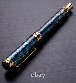 Xezo Maestro Natural Abalone Sea Shell Fountain Pen, Medium Point. 18k Gold Plt