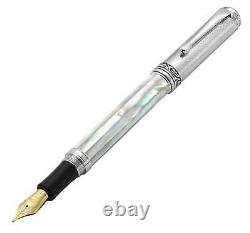 Xezo Maestro Oceanic White MOP Med-Fine Fountain Pen, Chrome Plated. Handmade LE