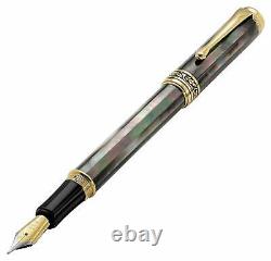 Xezo Maestro Tahitian Black Mother of Pearl 18K Gold Plated Medium Fountain Pen