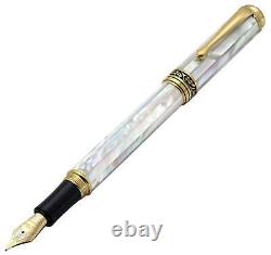 Xezo Maestro White MOP Med-Fine Fountain Pen, 18K Gold Plated. Handmade, LE