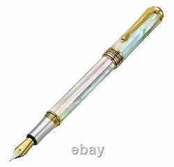 Xezo Maestro White Mother of Pearl Fountain Pen, Fine Point. 18k Gold Plated