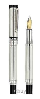 Xezo Tribune 925 Sterling Silver Med Fountain Pen, Platinum Plated. Handmade, LE