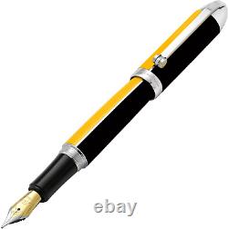 Xezo Visionary Fine Fountain Pen, Black & Yellow. Chrome Plated. Handmade, LE