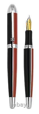 Xezo Visionary Fine Fountain Pen, Red & Black Enamel. Chrome Plated. Handmade