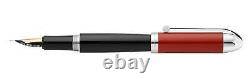 Xezo Visionary Fine Fountain Pen, Red & Black Enamel. Chrome Plated. Handmade