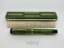 1925 Nos Parker Noir Incliné Jade Pré-duofold Fountain Pen Boxed Mint Unused