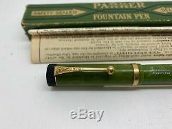 1925 Nos Parker Noir Incliné Jade Pré-duofold Fountain Pen Boxed Mint Unused