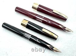 2 VINTAGE c1965 SHEAFFER COMPACT II BLACK NOS & BURGUNDY USED STYLO PLUME 14K