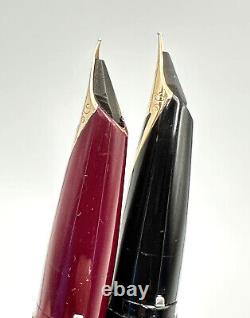 2 VINTAGE c1965 SHEAFFER COMPACT II BLACK NOS & BURGUNDY USED STYLO PLUME 14K