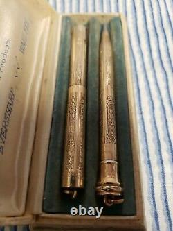 Ancien Ensemble De Stylos Et Crayons Wahl Eversharp Dorés Avec 14k Nib