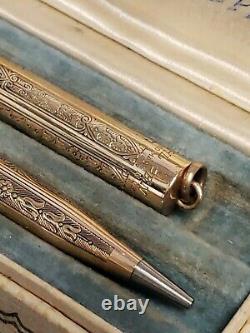 Ancien Ensemble De Stylos Et Crayons Wahl Eversharp Dorés Avec 14k Nib