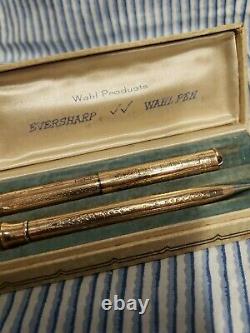 Ancien Ensemble De Stylos Et Crayons Wahl Eversharp Dorés Avec 14k Nib