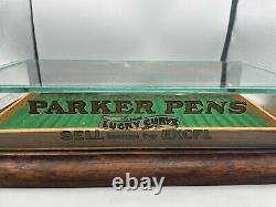 Années 1920 Parker Lucky Curve Stylo De Fontaine Affichage En Bois Boîtier 23 Stylos Waterman Tray