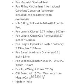 MAGNA CARTA M650 Minuit Flamboiement, Stylo Plume MAG 650 Nib Flex 14k Or Fin