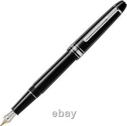 Nouveau stylo plume MONTBLANC MEISTERSTUCK 145 noir avec plume en platine M dans un étui en cuir.