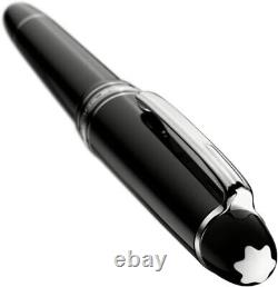 Nouveau stylo plume MONTBLANC MEISTERSTUCK 145 noir avec plume en platine M dans un étui en cuir.