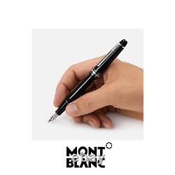 Nouveau stylo plume MONTBLANC MEISTERSTUCK 145 noir avec plume en platine M dans un étui en cuir.