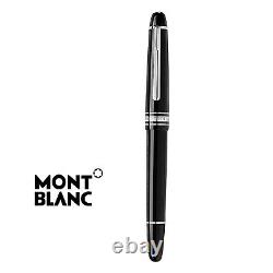 Nouveau stylo plume MONTBLANC MEISTERSTUCK 145 noir avec plume en platine M dans un étui en cuir.