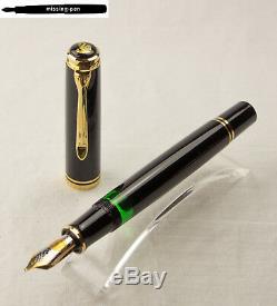 Old Pelikan M800 Fountain Pen Noir Or Avec Rare 18 C. Ob-plume (2 Poussins / Pf)