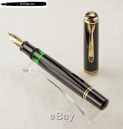 Old Pelikan M800 Fountain Pen Noir Or Avec Rare 18 C. Ob-plume (2 Poussins / Pf)