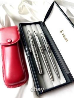 PILOT Stylo Plume Elite Grille en Acier Noir Nib-F 18K-750 VINTAGE H1276 Modèle 1976