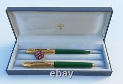 Parker 75 Custom Green Fp+bp Set 18k Gold Fine Nib Cabouchon Jewels Cas Mint