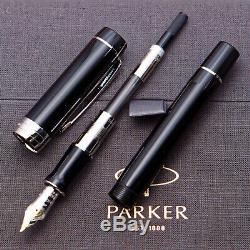 Parker Duofold Centennial Noir / Palldium Stylo Plume, Fine En Or 18 Kt Nib