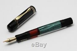Pelikan 100 14c K Nib Pistonfiller Fountain Pen Vert Noir 4-hole-cap Vintage