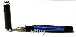 Pelikan Souveran Noir / Bleu Garniture Chrome Fountain Pen Série 800 18c-750 F Nib