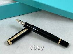 Rare Tiffany & Co Black Resin Piston Funtain Pen Gold 18 K