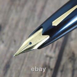 STYLO PLUME EN CUIR NOIR PLATINE 18K VINTAGE Nib F EN OR JAPON FABRIQUÉ A205