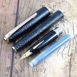 STYLO PLUME EN CUIR NOIR PLATINE 18K VINTAGE Nib F EN OR JAPON FABRIQUÉ A205